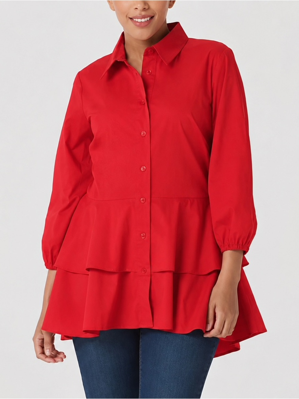 Truth + Style NWOT Women’s 3X Red Tiered Ruffle Button Front Tunic Shirt Cotton